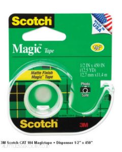 Katalog 3M Scotch harga murah & terjangkau, Image ATK Sekolah SIPLAH 3M Scotch CAT 104 Magictape + Dispenser 1/2 inch x 450 inch harga normal 20000 di Distributor ATK Bina Mandiri Stationery