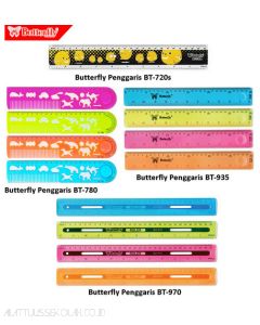 Gambar Butterfly Penggaris BT-720S Ruller mika mistar panjang fancy lucu 20 cm merek Butterfly