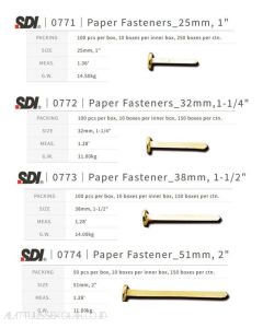 Katalog brosur gambar alat tulis Paper Fastener model SDI 0773 File Fastener 1.5 inch Paku belah Pengikat File Binding